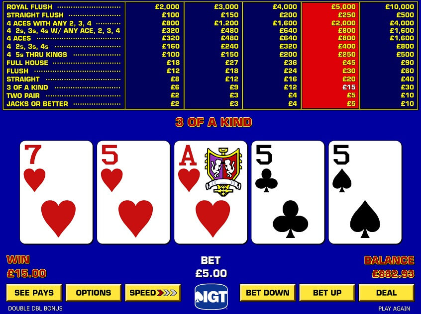 Screenshot of the game: Game King Double Double Bonus Poker