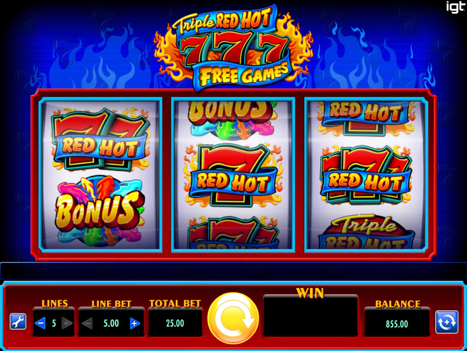 Screenshot of the game: Triple Red Hot 7s Free Games