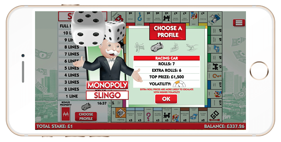 Volatility level choice in Monopoly Slingo