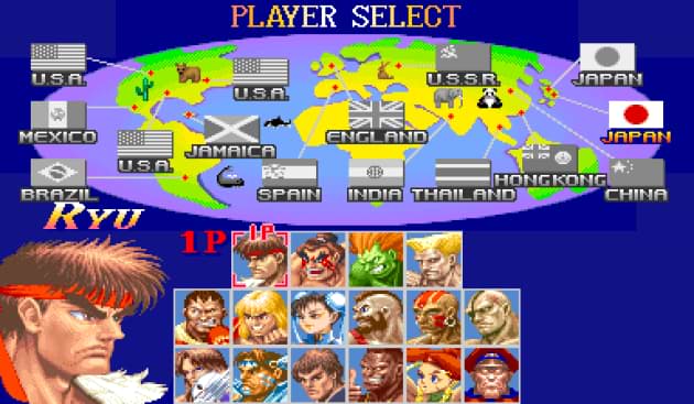Street Fighter II videogame character selection screen