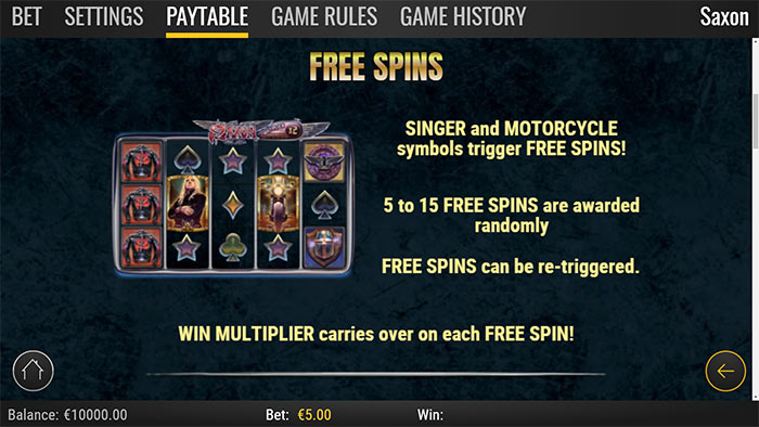 Saxon slot free spins