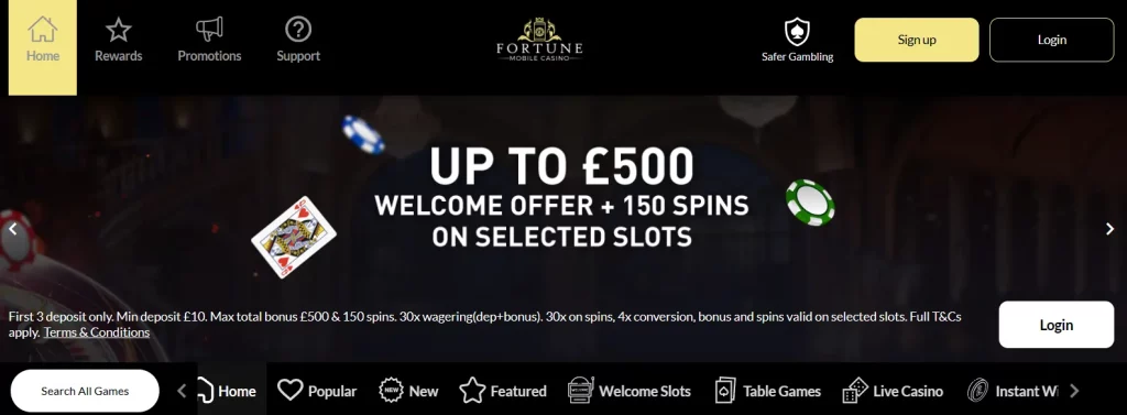 Fortune mobile casino Interface